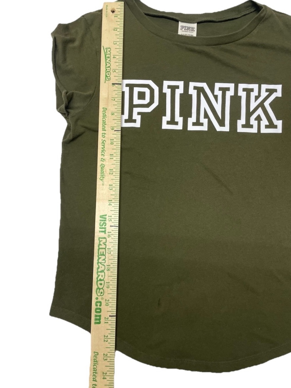 PINK Victoria's Secret Olive Green Crewneck Logo Tee Sz: Small - Picture 4 of 5